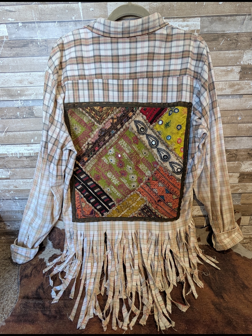 Boho Hippie Vibe Upcycled Handcrafted Dip Dye Bleached And Fringed Button Down